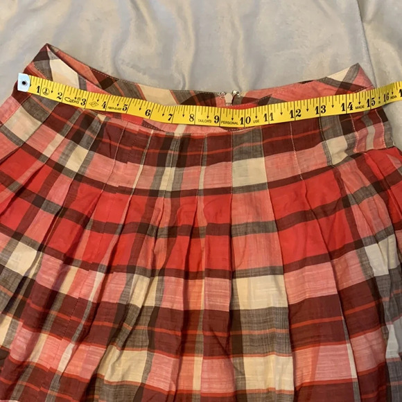Talbots size 2 red brown cream plaid apple picking light skirt A line pleated - Picture 6 of 9